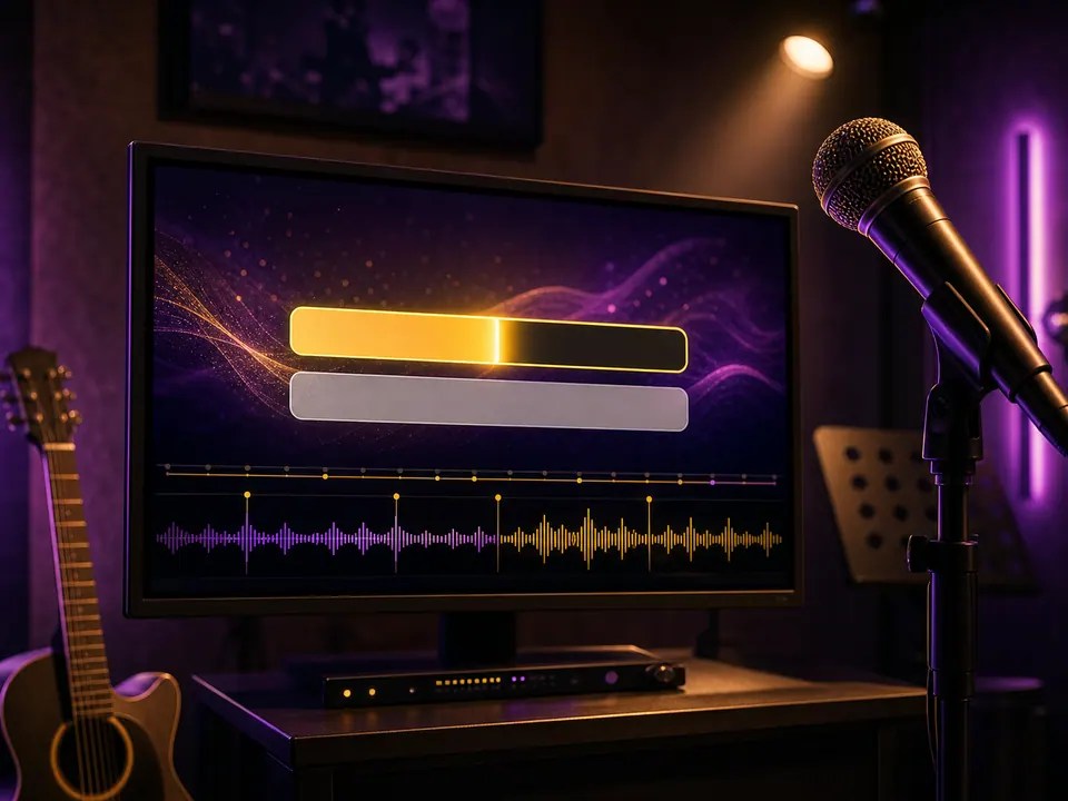 Liedtext-Timing im Karaoke-Stil auf einem Studiomonitor