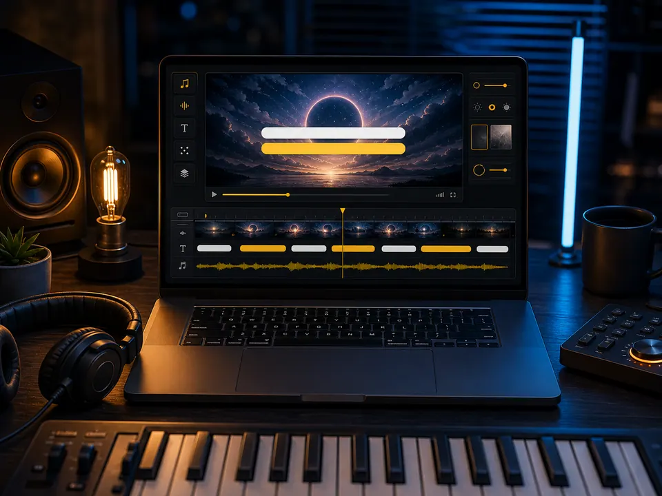 Desktop-Setup zur Vorschau eines Breitbild-Lyric-Videos