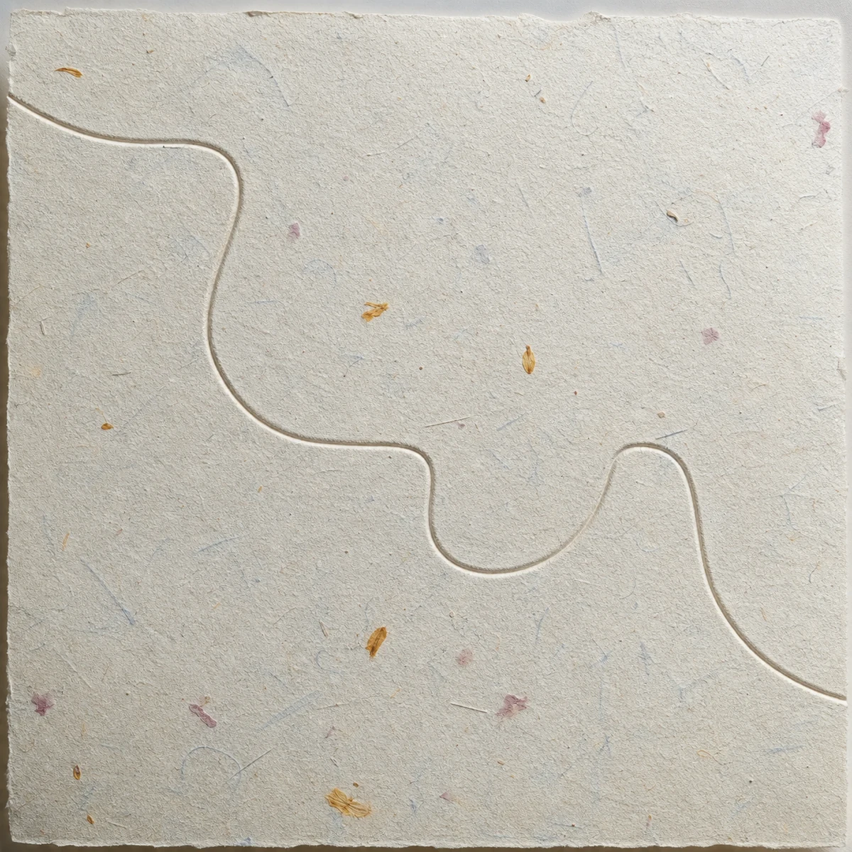 Continuous line pressed through warm paper fibers without text