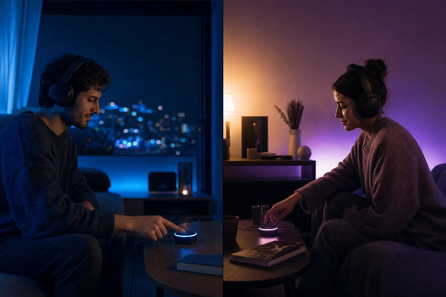 Two partners in different rooms starting an anniversary song together on screens