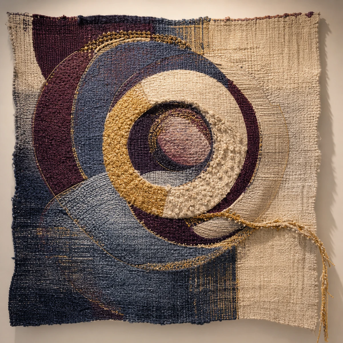 Handmade tapestry illustration of interlocking circular generations