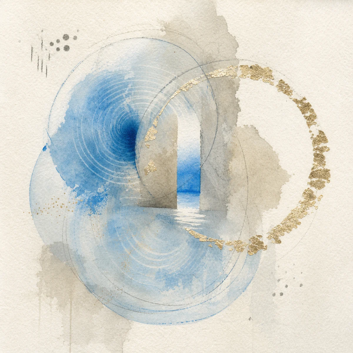 Handmade watercolor circles with restrained gold-leaf details