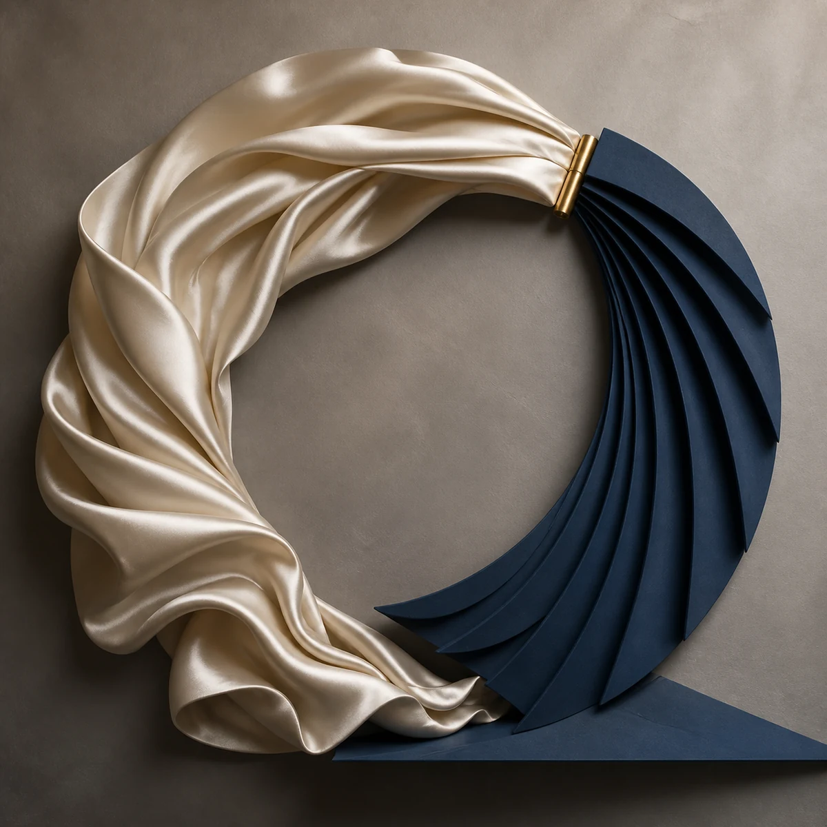 Circular silk and paper sculpture suggesting a dance turn