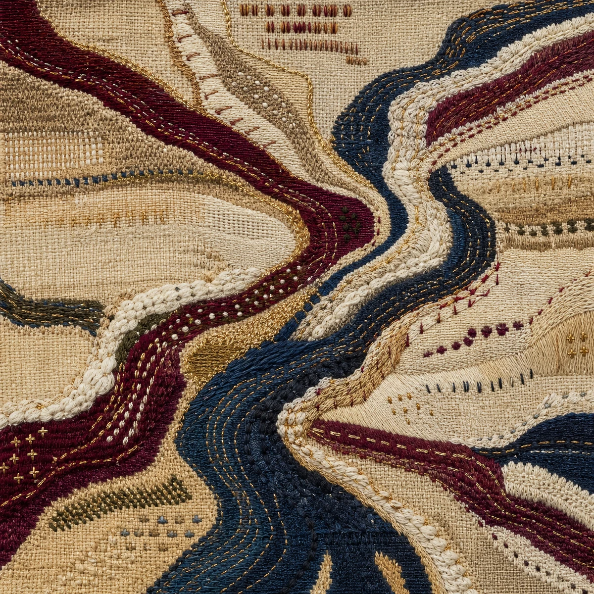Tapestry-inspired river with several family tributaries and no text