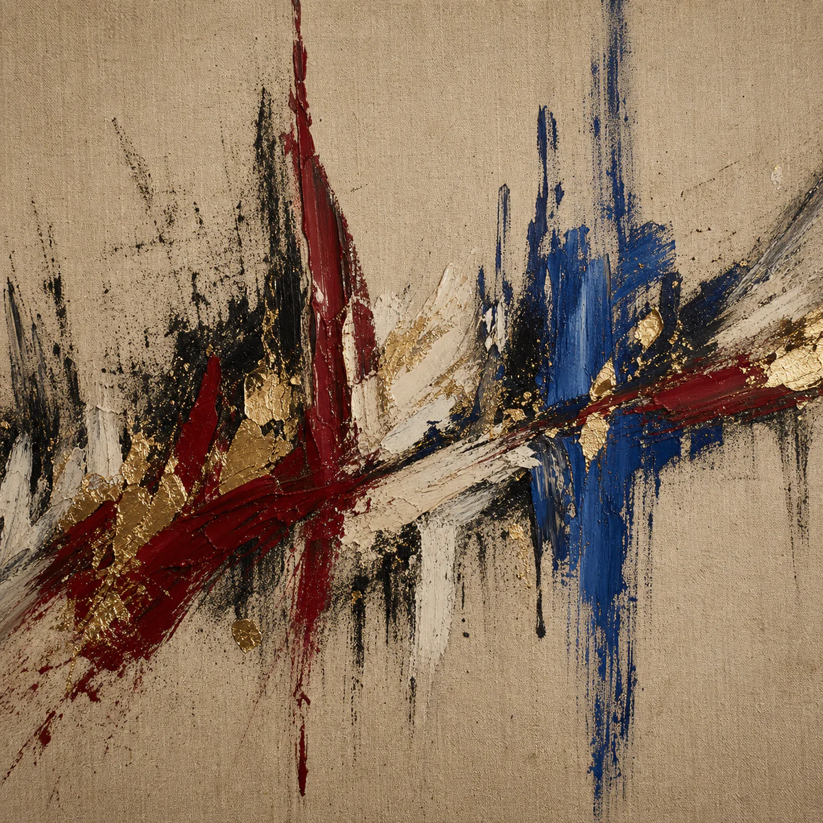 Abstract painted music waveform on textured linen