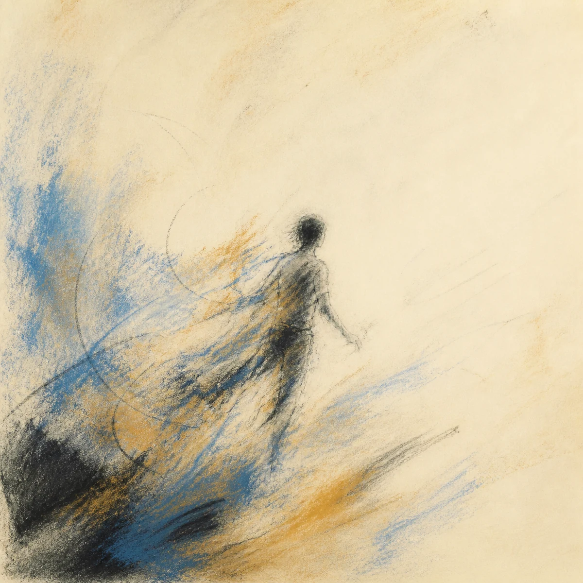 Pastel and charcoal growth silhouette with open space ahead