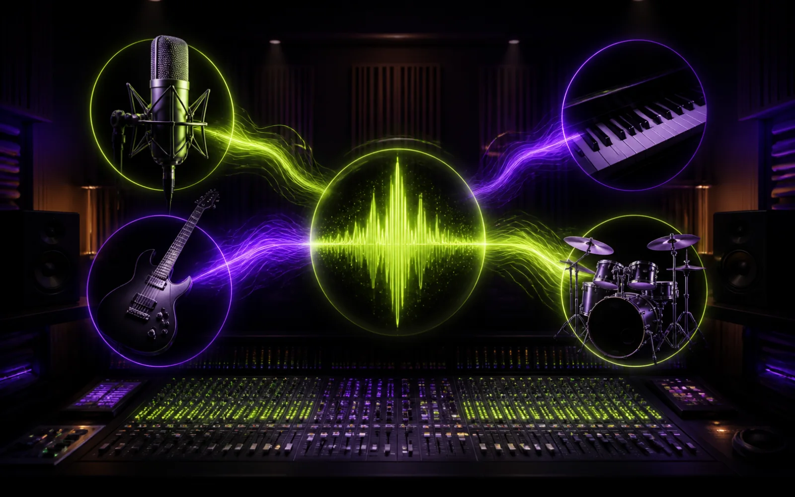 Studio fügt einem Song mit KI Gesang Gitarre Klavier und Drums hinzu