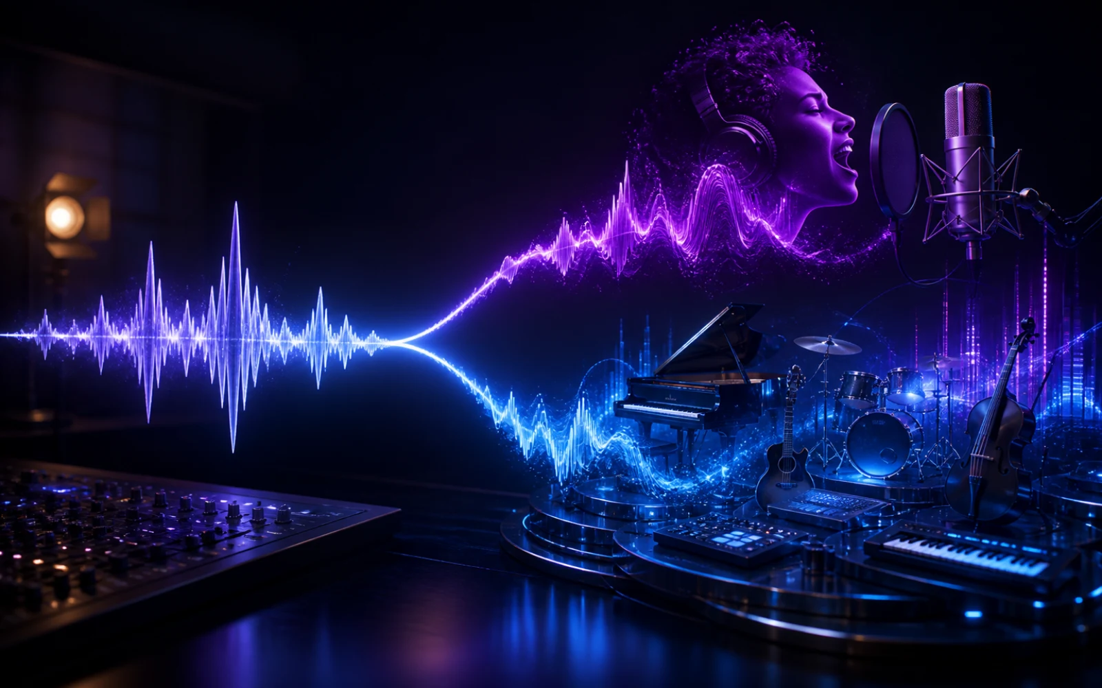 Forme d'onde audio se ramifiant en couverture vocale et en arrangements de couverture de genre