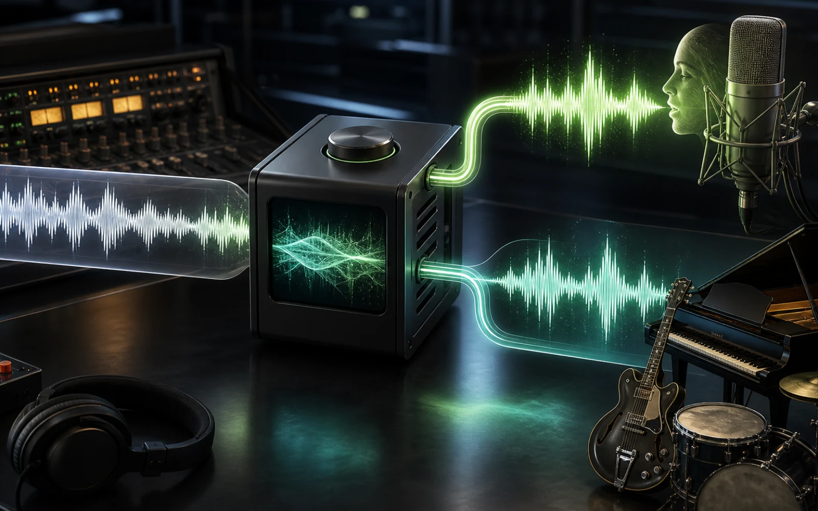 AI removedor de voz que separa una canción mezclada en formas de onda vocales e instrumentales