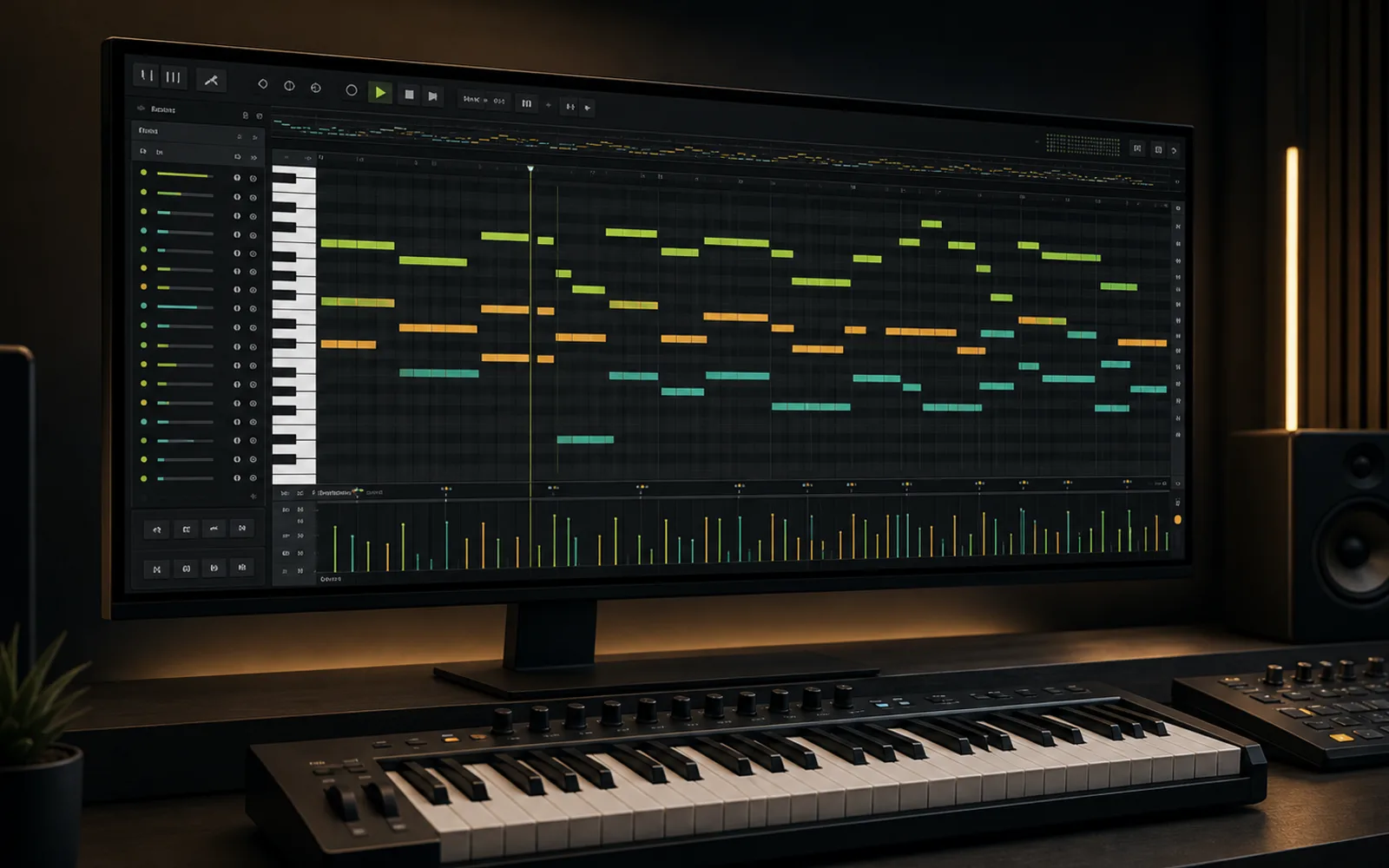 Browser MIDI editor shown in a compact studio workstation